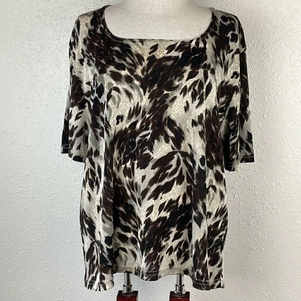 EUC Western II Collection Womens Gray, Brown and Black Patterned Short Sleeve 2X
